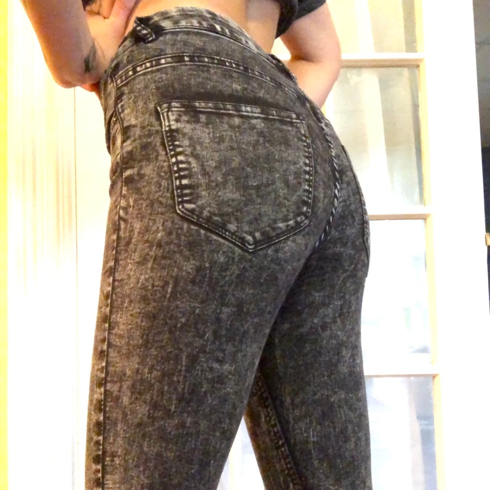 Black high waisted acid wash jeans